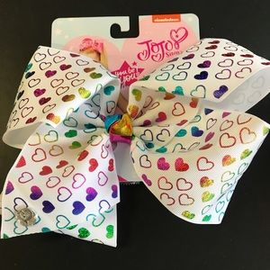 White JoJo Bow with hearts